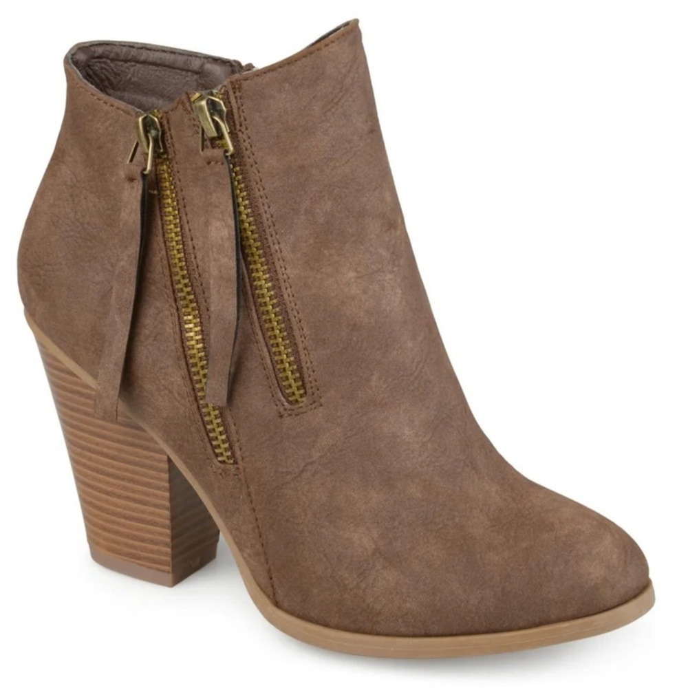 Journee Collection Vally Brown Faux Leather Double Zip Ankle Boots Size 7 NEW - Picture 3 of 5